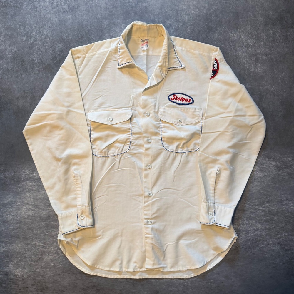 Vtg 60s 70s Skelgas Gas Station Patch Shirt Unitog Contrast Piping Med 15-15.5
